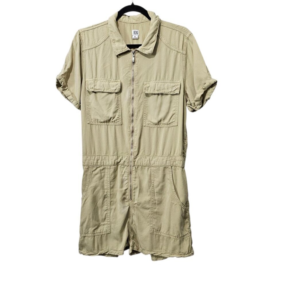 BDG Urban Outfitters Romper Lyocell Front Zip Tan Short Sleeve Utility Jumpsuit